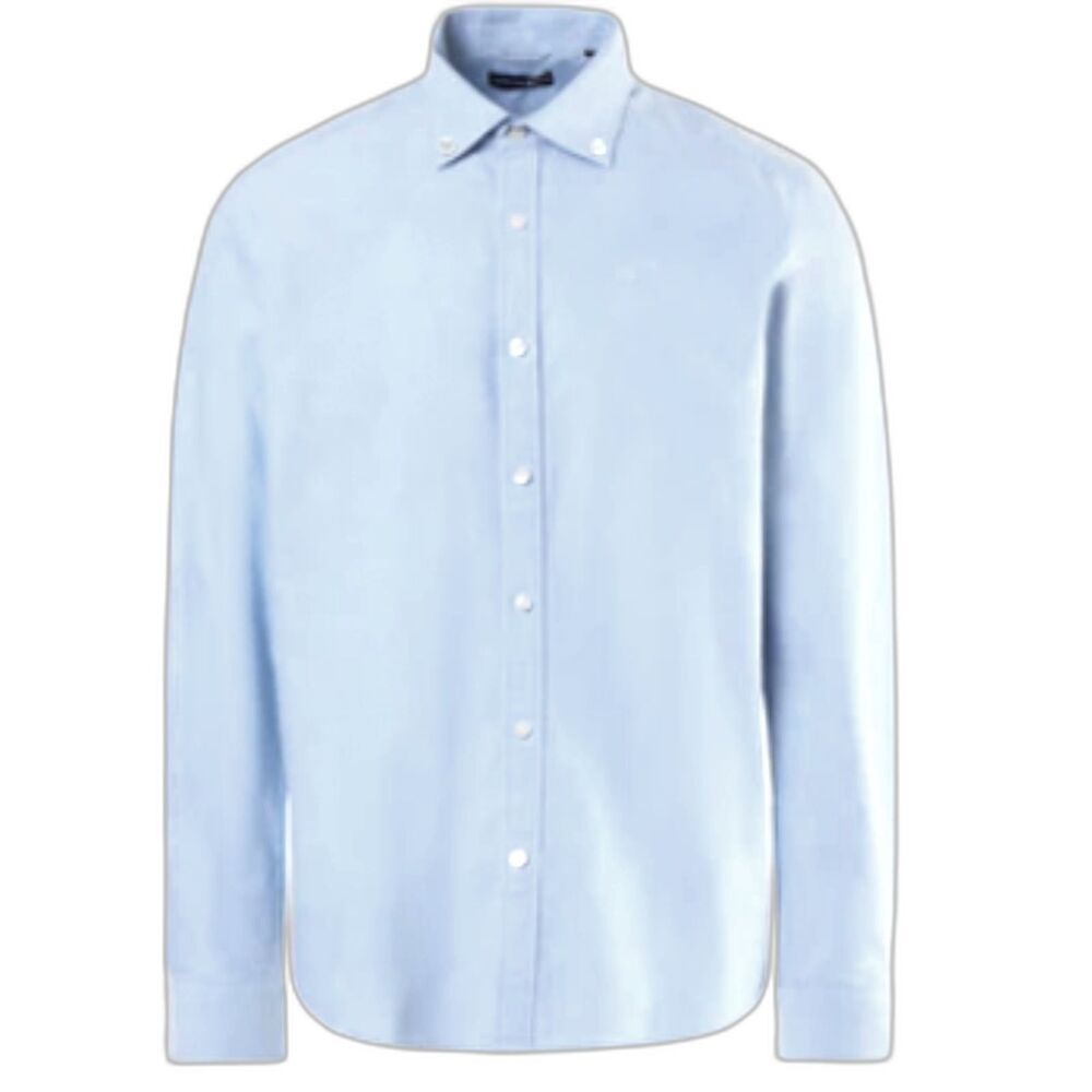 SpringField Linen Cotton Blend Light Blue Long Sleeve Button Down Collar Shirt S